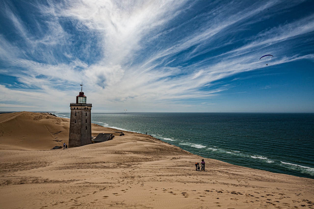 lighthouse, beach, sand